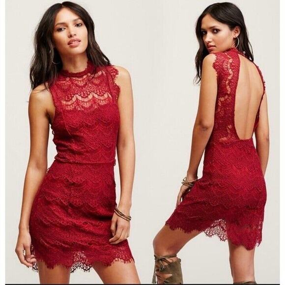New nwt Sexy Sleeveless Backless Lace Short Bodycon Dress xs red lace daydream - Picture 1 of 6